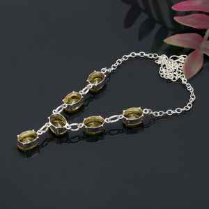 Collier en argent sterling 925 fait à la main, citrine, forme ovale, pierre précieuse jaune, solitaire, bijoux pour enfants, cadeau, élégant, haute qualité - Product Image 3