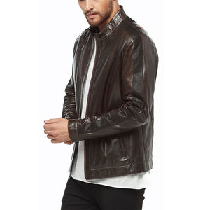 Veste en cuir bomber en peau de mouton véritable pour hommes, vestes en cuir de moto, couleur marron, vestes en cuir pour hommes - Product Image 5