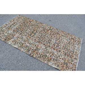 Tapis Vintage en Laine Marron Beige 3.8 X 7.3ft Fait à la Main Classique Style Turc Patchwork Rectangle avec Support en Latex pour Chevet - Product Image 2