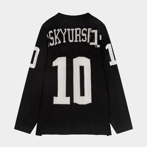 Jersey de fútbol americano diseño personalizado logo prendas de punto moda cuello redondo manga larga hombres tejido ganchillo suéter Top tejido malla - Product Image 1