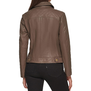 เสื้อแจ็คเก็ตหนังแท้ทรงไบค์เกอร์สำหรับผู้หญิงไซส์ใหญ่ แฟชั่นใหม่ปี 2024 ขายส่ง เสื้อโค้ทยาว ซิป ปกพับ มีกระเป๋า สีดำ สำหรับฤดูใบไม้ร่วง - Product Image 2