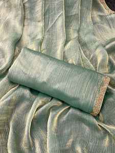 Meilleure qualité Tendance et incroyable Collection Saree en mousseline de soie pure avec bordure en dentelle Moti pour les femmes vêtements ethniques Sari Wedding Wear Sari - Product Image 2