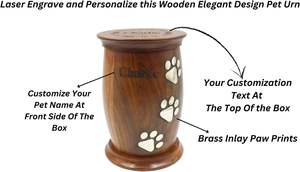 Pet <b>Urn</b> <b>for</b> <b>Dog</b> Cat <b>Ashes</b> with Brass Inlay Paws Wooden Personalized Funeral Cremation <b>Urn</b> Pet Memorial Keepsake <b>Urn</b> - Product Image 5