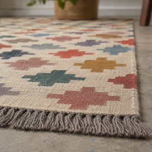 Handmade Wool Jute Kilim Rug Low Pile Flatweave Eco-Friendly Waterproof Geometric Tribal <b>Carpet</b> Custom Size Exercise Camping - Product Image 3