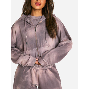 Premium Selling Drop Shoulder Zipper Closure Crop Hoodies 100% Cotton Fleece Fabric Made Cropped Hoodie For Women - Product Image 4