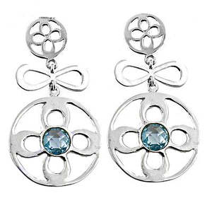 Boucles d'oreilles pendantes en topaze bleue vintage plaquées or pour les mariages, les fêtes et les cadeaux pour femmes - Product Image 3