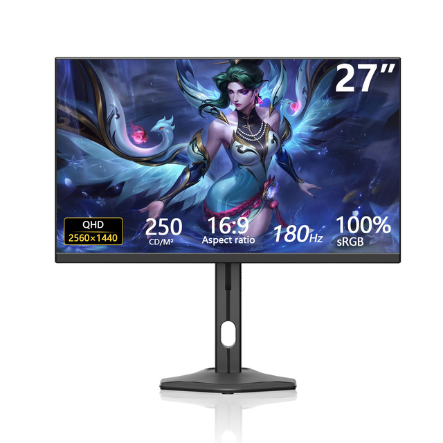 27 Inch QHD 2560x1440 180Hz Gaming Monitor 100% SRGB IPS Low Blue Light LCD Screen with Lifting Stand