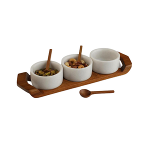 Ensemble de condiments en marbre blanc avec base en bois de qualité supérieure, pots à épices de taille et de forme personnalisées, lot de 3 - Product Image 6