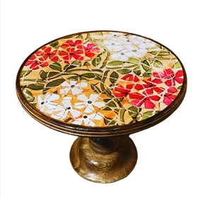 Soporte de pastel de mosaico de flora, soporte de pastel de madera, centro de mesa de boda, soporte de exhibición de postre, madera de mango hecha a mano - Product Image 5