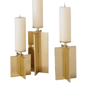 Ensemble de bougeoirs en métal doré moderne, bougeoir géométrique de luxe pour la décoration de la maison, mariage, dîner, événement, style - Product Image 1