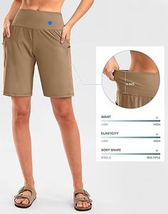 Bermuda taille haute pour femme Short d'entraînement athlétique longueur genou 9 ''avec poches zippées Parfait pour le yoga et la course à pied - Product Image 2