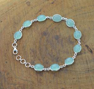 Aqua Calcédoine Gemstone Bijoux Pour Femmes Argent Boho Style Bracelet Bijoux En Argent Sterling 925 Tendance Bracelet Fait Main - Product Image 4