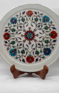 Plaque décorative d'incrustation de marbre blanc semi-précieux en marbre Malkrana Artisanat en pierre artisanale - Product Image 2