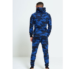 Logo personnalisé unisexe hiver coupe-vent écologique camouflage fermeture éclair et cordon de serrage à capuche survêtement bleu camouflage survêtements pour hommes - Product Image 4