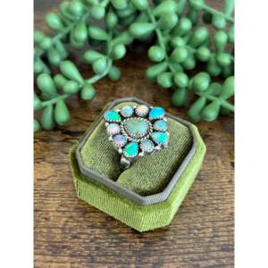 Southwest Handmade Turquoise Cluster Ring Sterling Silver Adjustable Bezel <b>Set</b> - Product Image 4