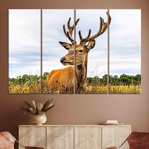 Impression sur toile élégante avec motif de cerf : Art mural au design graphique moderne, lot de 4 toiles - Product Image 1