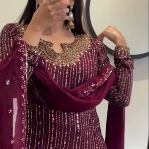 Pesado diseñador último Festival y boda desgaste Faux Georgette secuencia bordado y espejo Real trabajo Top y pantalón con Dupatta - Product Image 1