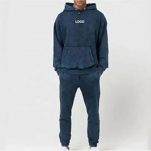 ชุดเสื้อฮู้ดและกางเกงซับเหงื่อสำหรับผู้ชายสินค้ามาใหม่ดีไซน์ตามสั่งแนวสตรีทแวร์เฮฟวีเวตเวตเวตเตอร์ซักกรดวินเทจ - Product Image 2