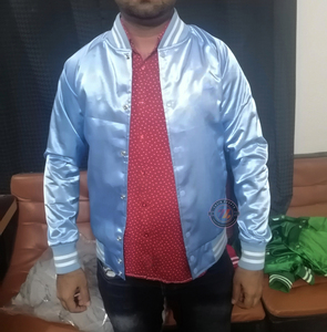 Veste de baseball en satin brillant de haute qualité, couleur unie, style bomber, pour les équipes sportives et la mode streetwear - Product Image 6