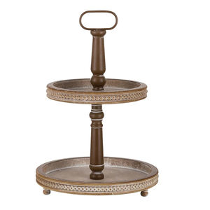 Bandeja de madera antigua marrón de dos niveles, soporte para granja, bandeja decorativa de 2 niveles para sala de estar, cocina, uso de bandejas de cuentas de madera - Product Image 1