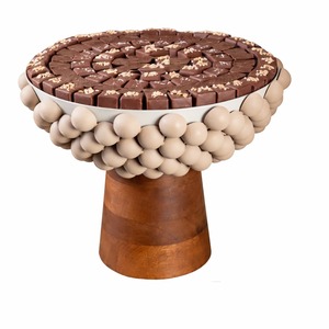 Plat de service en chocolat artisanal tendance, écologique, base en bois, accents décoratifs en métal pour fruits, bonbons, bol - Product Image 2