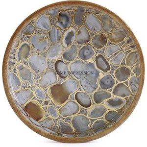 Wedding and Parties <b>Table</b> Centerpiece & Decoration Agate Stone Designer <b>Wooden</b> Made Round Shape Serving <b>Tray</b> Supplies From India - Product Image 1