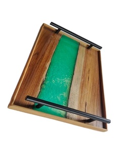 Planche à découper et plateau de service en bois d'acacia premium, écologique, épaisseur 2 cm, plateau d'art en résine double face avec support à poignée, design personnalisable pour - Product Image 5