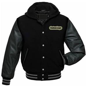 แจ็กเก็ตเบสบอลมหาวิทยาลัยสำหรับผู้ชาย, แจ็คเก็ตหนังแท้ขนตัวหนังสือปกตั้งสไตล์สตรีทไฮสตรีทสำหรับฤดูหนาว - Product Image 1