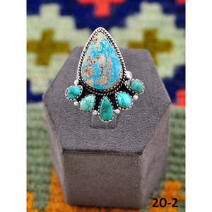 Bague ajustable artisanale du sud-ouest, émeraude de la Vallée, avec turquoise Royston et sertissage clos en argent sterling, idéale pour un cadeau - Product Image 1
