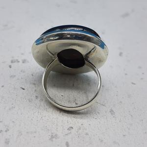 Anillo de banda gruesa de plata maciza 925 con ojo de tigre de hierro para hombre, anillo de plata de diseñador bohemio con diamante de corte ovalado - Product Image 2