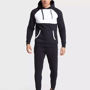 Custom <b>Men's</b> Black Cotton Fleece Tracksuit With <b>White</b> Panel Pullover Hooded Top & Jogging Bottom 2 Piece Set tracksuit for <b>men</b> - Product Image 1
