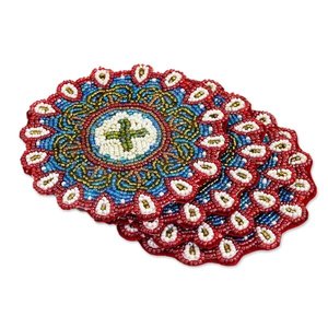 Posavasos de Arte Textil Bohemio Coloridos, Decoración de Mesa Hecha a Mano, Diseño con Cuentas, Decoración Clásica Única para el Hogar, Poliéster Personalizado - Product Image 4