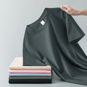 T-shirt oversize classique à col rond pour hommes de haute qualité 100% coton respirant mi-poids décontracté coupe ample solide Street Wear - Product Image 2