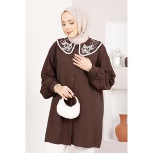 เสื้อคลุมฮิญาบสีน้ำตาลมีปกปัก - Product Image 2