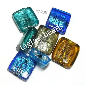 Hot Selling Silver foil square mix glass beads beads for jewelry making Plain Silver Foil Glass Beads low price ready to ship