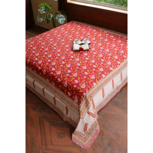 Sábana de Algodón con Estampado Floral Rojo Hecho a Mano, Ropa de Cama India para Decoración del Hogar al Mejor Precio - Product Image 1