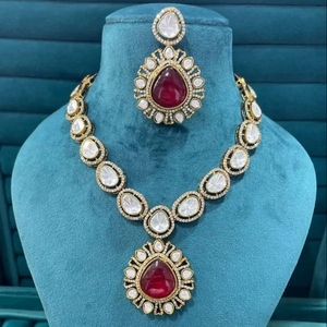 Ras du cou traditionnel indien fabricant de collier en laiton AD ensemble de pendentifs tendance pour les vêtements de fête de mariage des femmes - Product Image 1