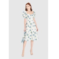 Robe décontractée pour femme en polyester tissé lavable, à manches bouffantes florales, asymétrique, col cœur, imprimé intégral, fabriquée au Vietnam