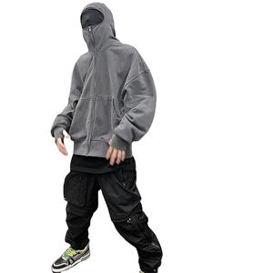 Chaqueta personalizada al por mayor de alta calidad vintage lavado con ácido de gran tamaño hombro caído chaqueta gris para hombre medio cuello cremallera sudaderas con capucha - Product Image 3