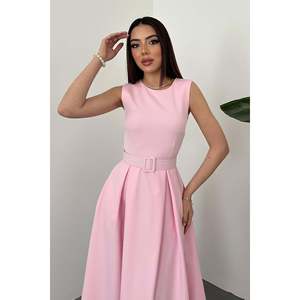 <b>Powder</b> <b>Pink</b> Halter Neck Flared Dress - <b>Powder</b> - Product Image 3