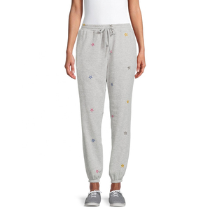 Pantalones de chándal para mujer, joggers teñidos grises informales con bordado de estrellas, joggers de calle hechos a medida - Product Image 1