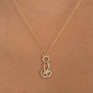 925 Sterling Silver 18k Gold Vermeil <b>Dancing</b> Cat Kitty Sparkling CZ Pendant Necklace Dainty Minimalist Customized Color Fine - Product Image 2