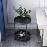 Mesa auxiliar de metal de 2 niveles con bandeja extraíble, mesa de centro impermeable para sofá, dormitorio, balcón u oficina