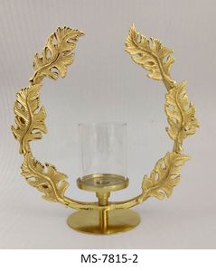 Luxury Gold Leaf Metal Candle Holder Stand Elegant Clear Glass Lantern Jar Centerpiece for Wedding Party <b>Table</b> Hotel Home Decor - Product Image 1