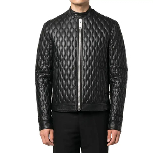 Chaqueta de cuero para hombre, la más vendida del invierno, de cuero genuino, con cuello alto, acolchada, con cremallera, a la moda. - Product Image 5