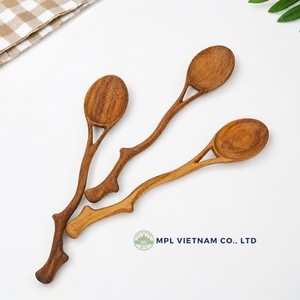 Cuillères à café en bois artisanal Doussie, assorties, avec manche sculpté à la main en forme de fleur, cuillères à dessert de luxe écologiques, vente en gros - Product Image 5