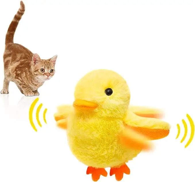 충전식 터치 활성화 된 오리 고양이 삐걱 거리는 개박하 귀여운 봉제 고양이 장난감 고양이/새끼 고양이를위한 대화 형 고양이 장난감