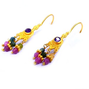 Moda 925 plata esterlina chapado en oro Vermeil Multi turmalina amatista juego de pendientes de piedras preciosas - Product Image 2
