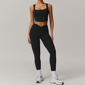 Ensemble de yoga pour femmes sur mesure en gros, soutien-gorge de sport à séchage rapide et leggings, vêtements de sport hautement extensibles absorbant la transpiration, OEM ODM - Product Image 3