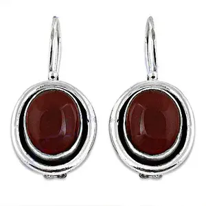 Boucles d'oreilles pendantes vintage en argent 925 pour femmes, pendentif en cornaline rouge avec perle d'eau douce pour les fêtes - Product Image 2